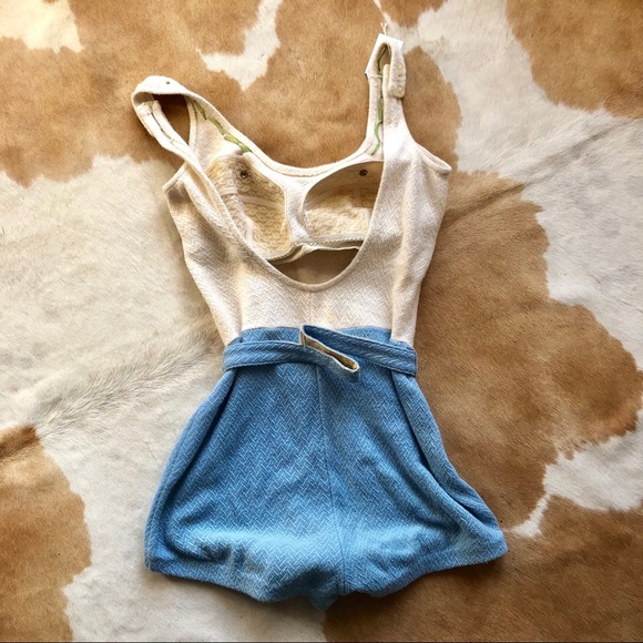 VINTAGE 40s 50s knit embroider swimsuit baby blue - Picture 5 of 6